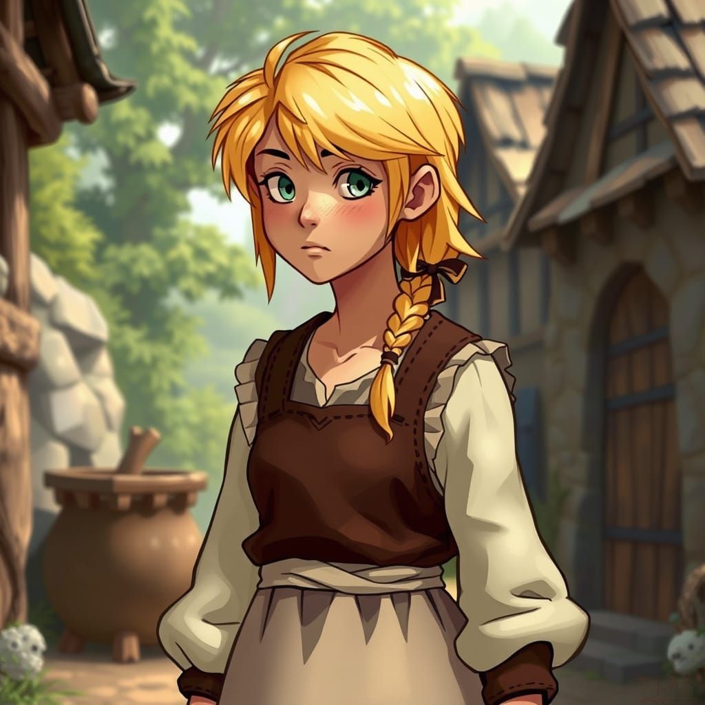 Medieval Teenager in Village, Miyazaki-Inspired Art