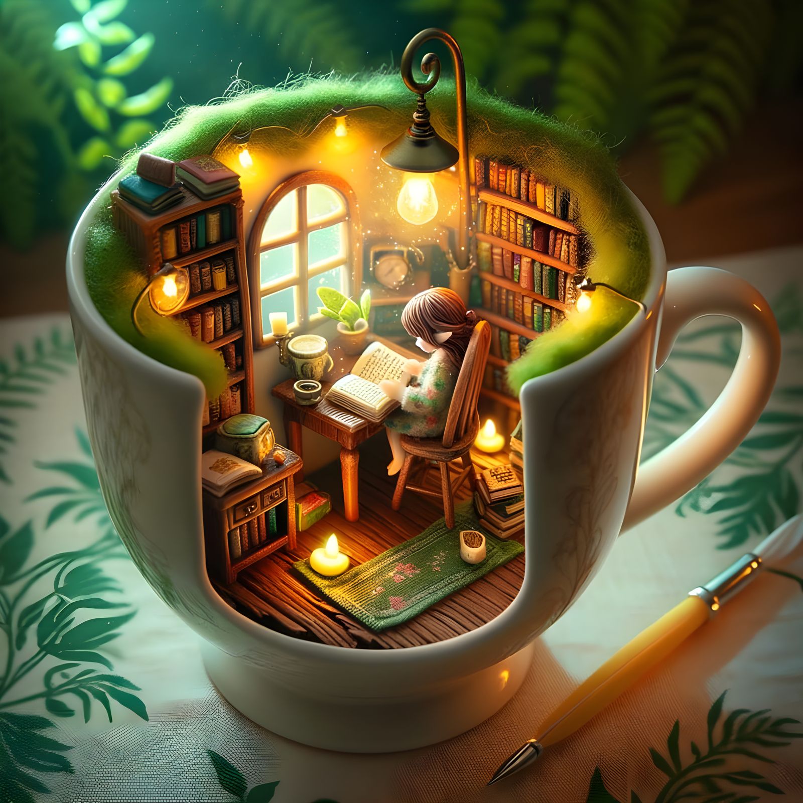 Whimsical Study Room Hidden in a Delicate Cup