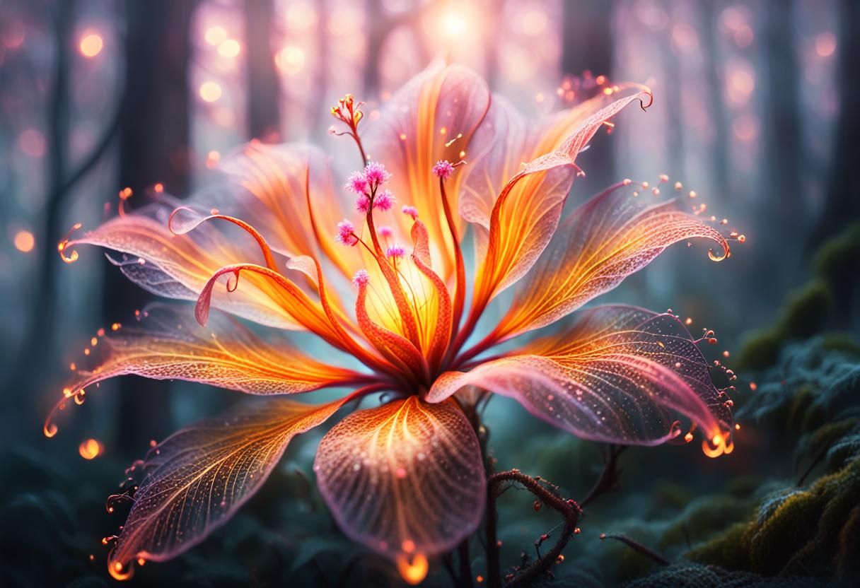 Magical Fire Flower in Mystical Forest