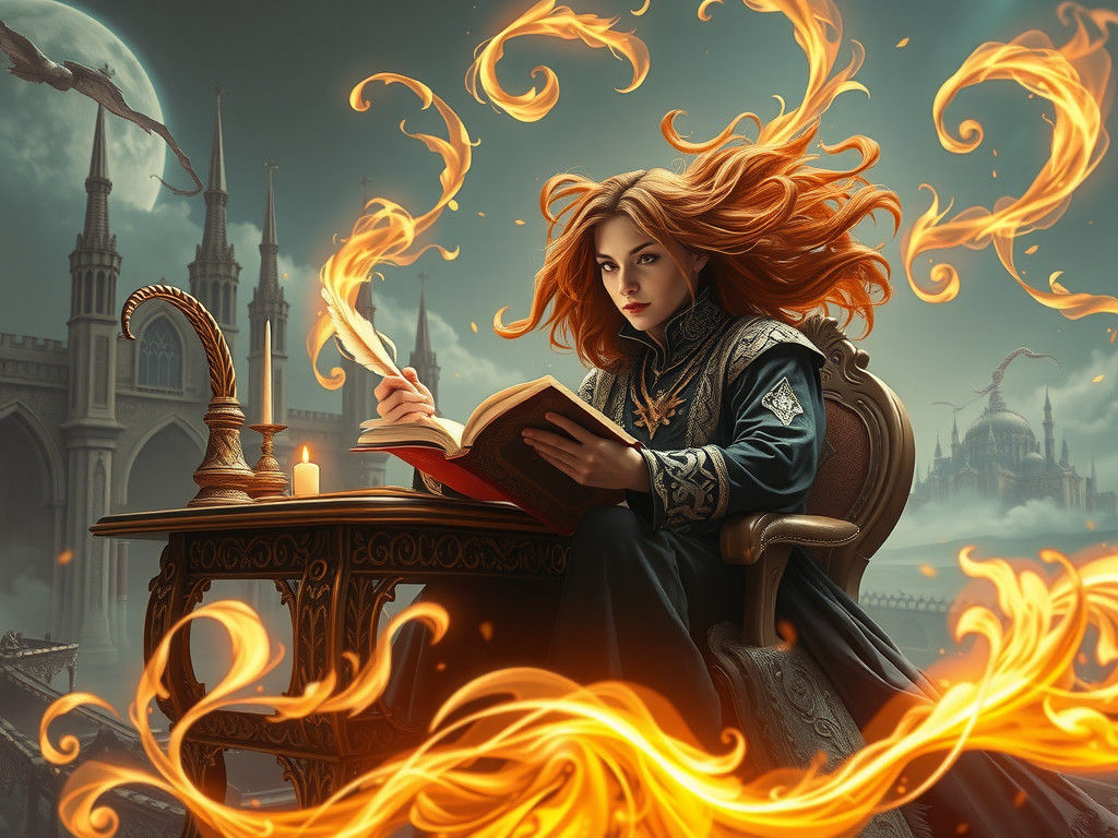 Mystic Scribe Weaving Reality in a Dreamlike Landscape