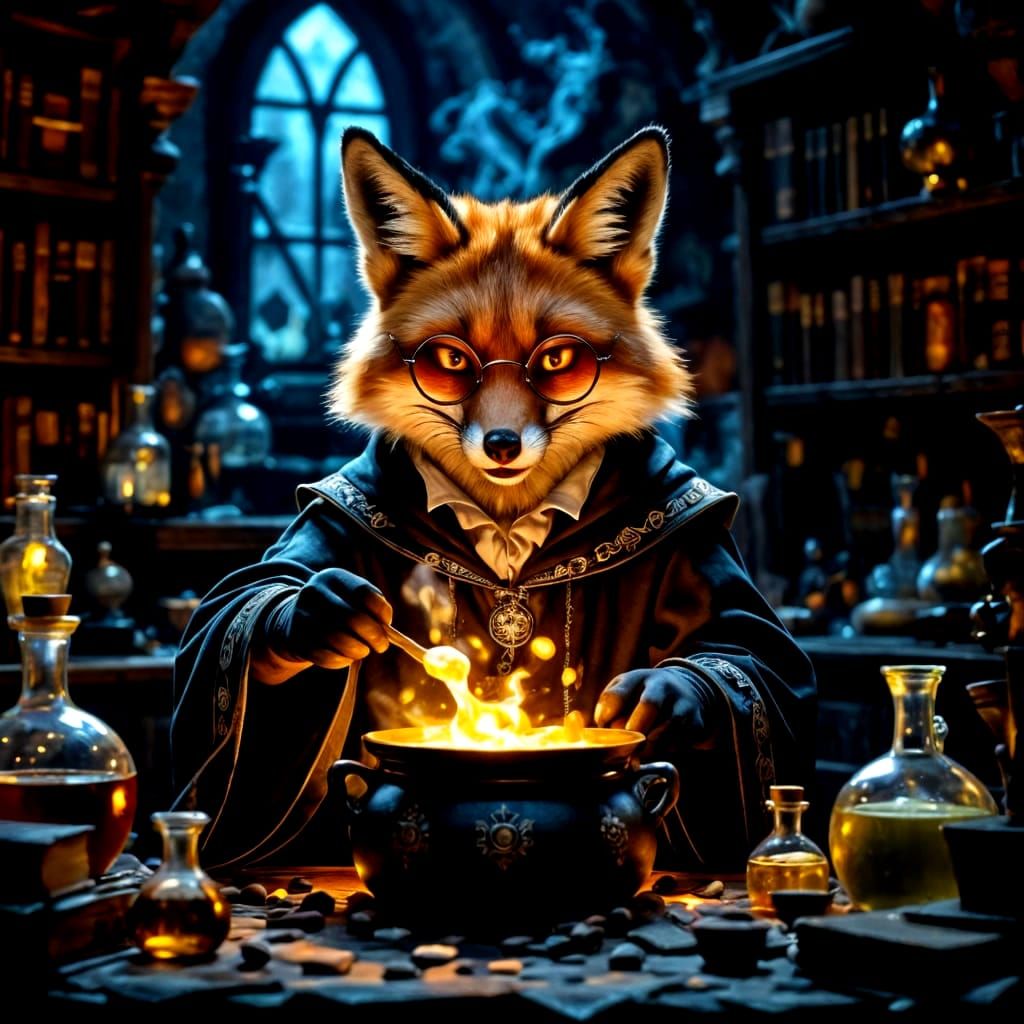 Mischievous Alchemist Fox Stirring Potion