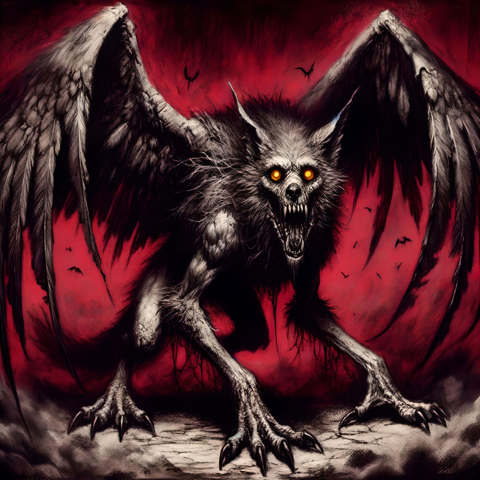 Vult-Kin Werewolf: Charcoal Drawing of Nightmare Creature