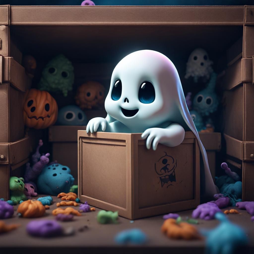 Cute Baby Ghost Hiding: Detailed Fantasy Art