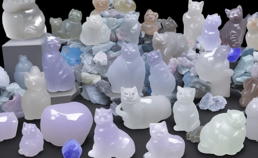 Crystal Cat Figurines in a Rock Shop