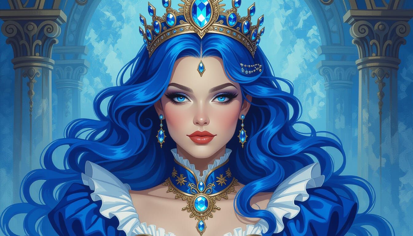 Steampunk Queen with Blue Hair and Quartz Crown