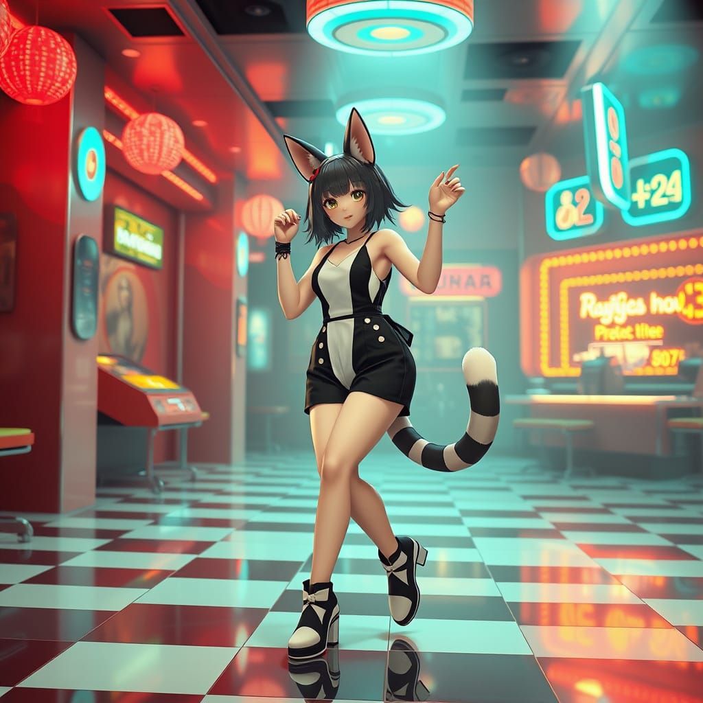 Glamorous Disco Neko in Retro Style
