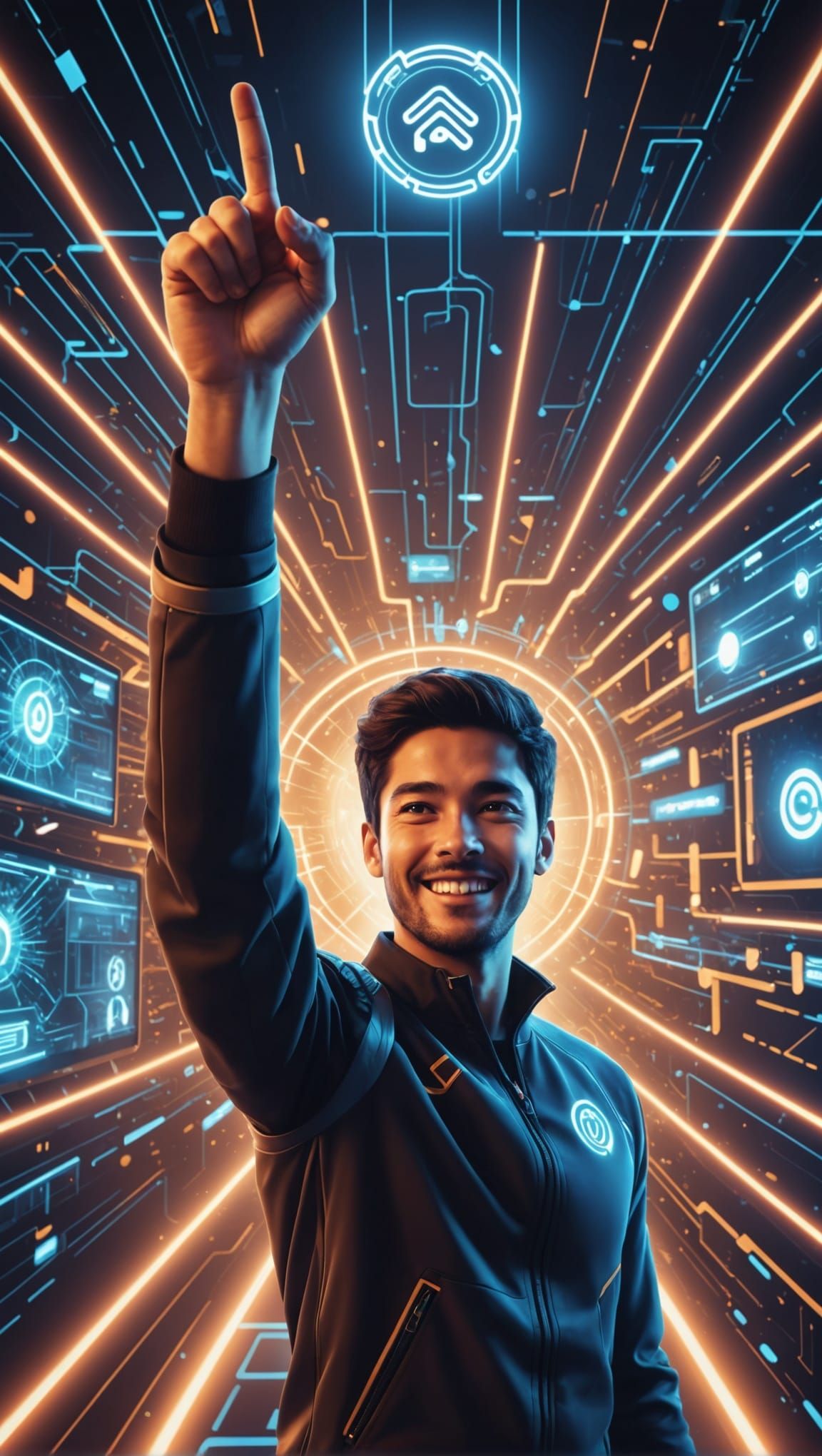 Excited Person Celebrates AI Video Creation