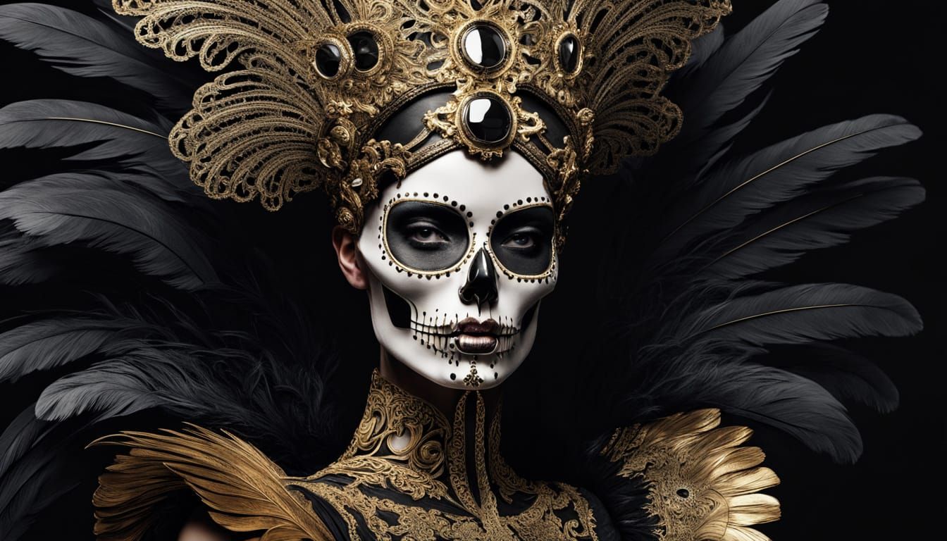 Baroque Skeleton Showgirl with Ostrich Feathers