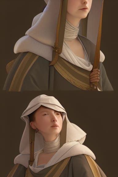 Medieval Noblewoman in Anime and Art Nouveau Style