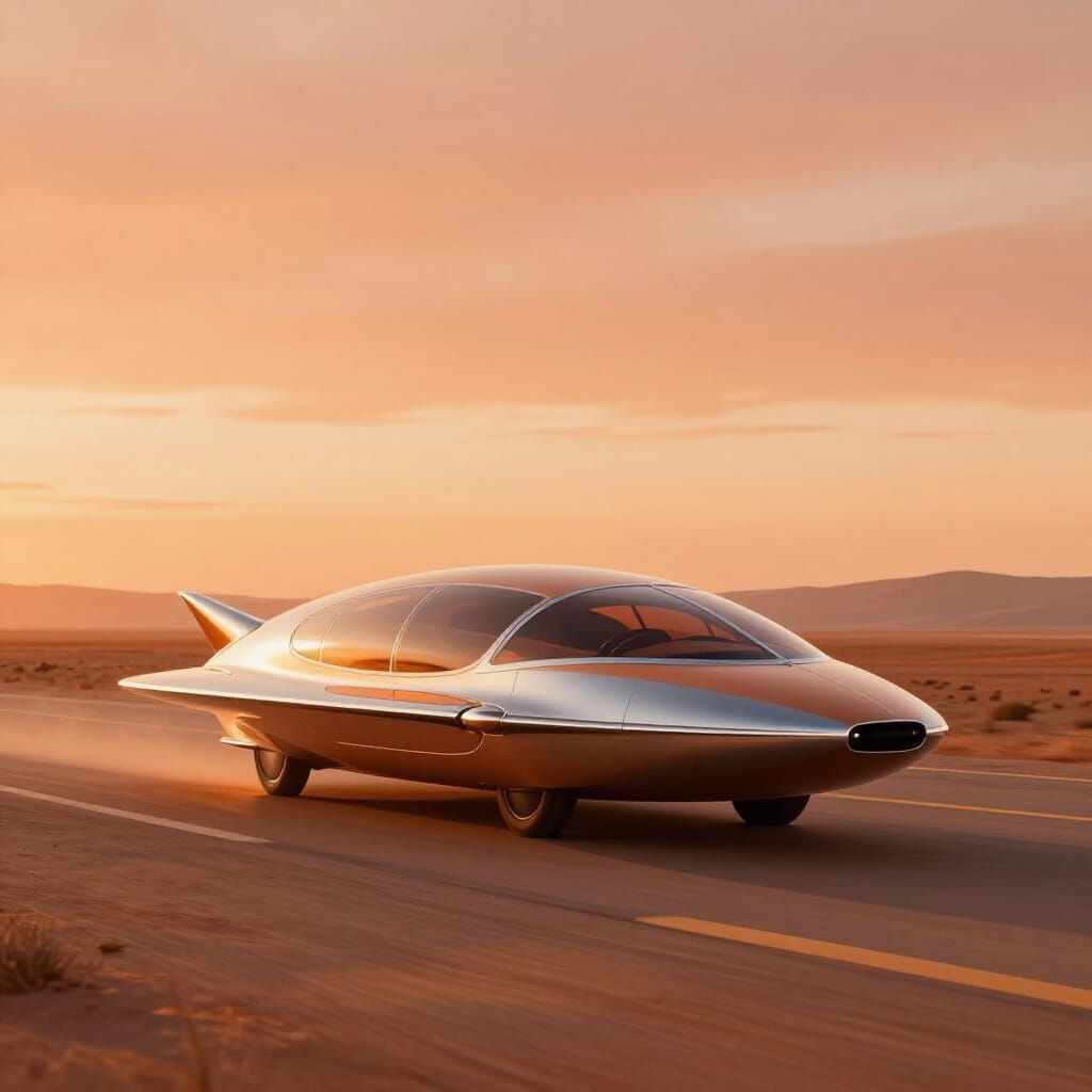 Retro-Futuristic Solar Car in Orange Landscape