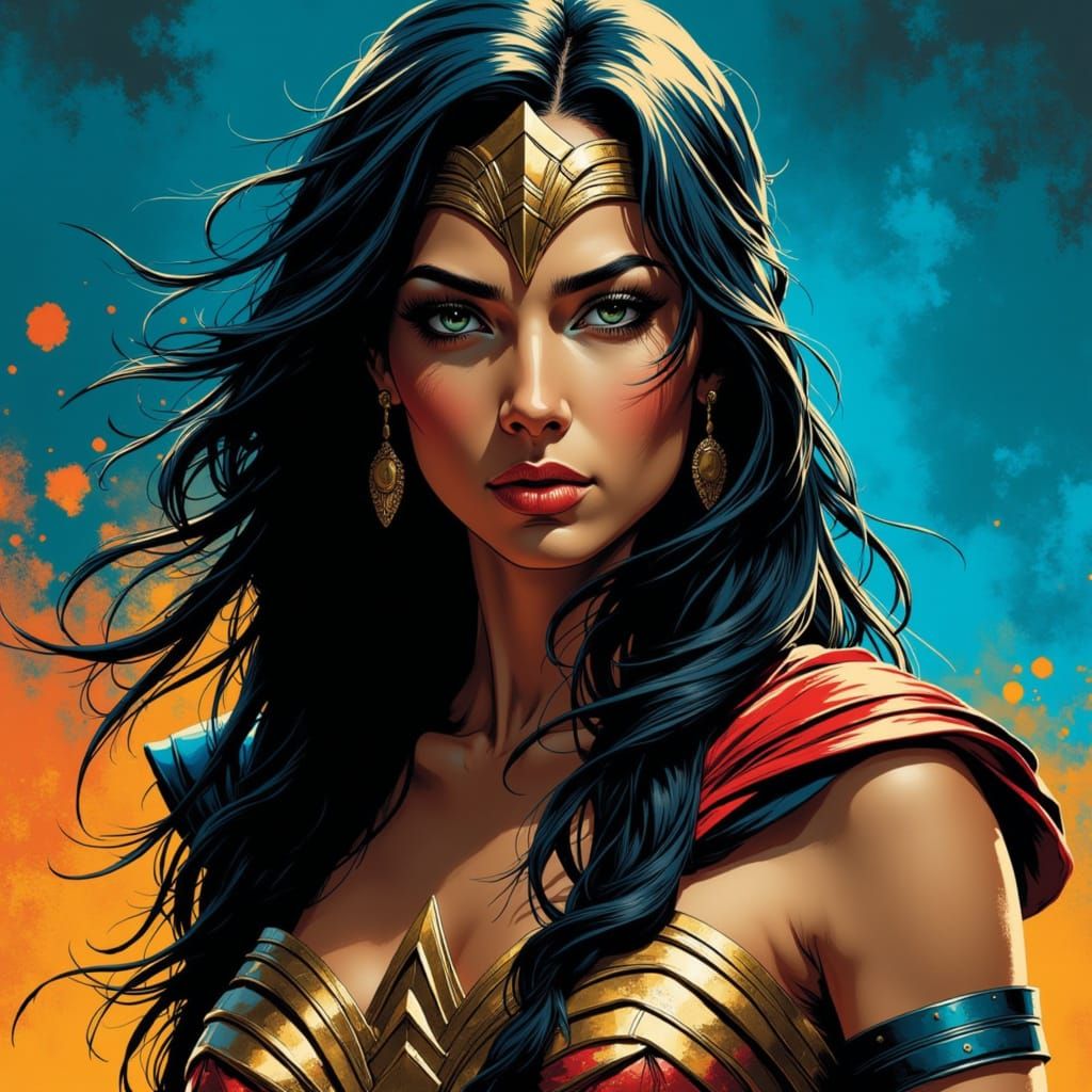 Paranoid Wonder Woman in Hyper-Realistic Sepia and Vibrant C...