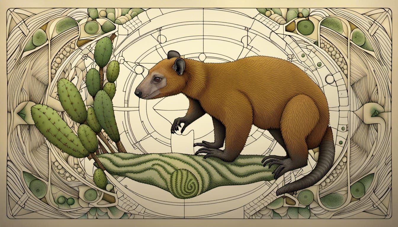 Technical Drawing of a Tree Kangaroo with Runes