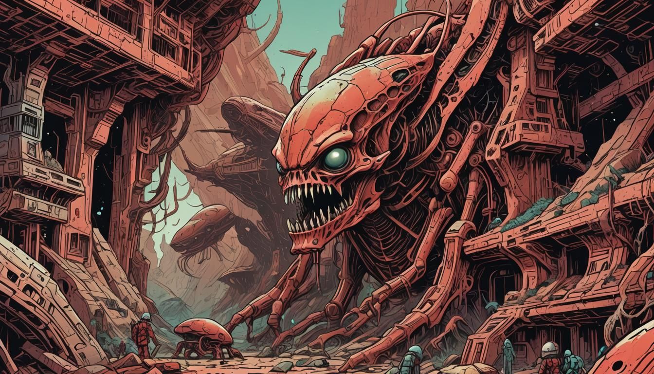 Martian Alien Ruins in Polish Comic Style