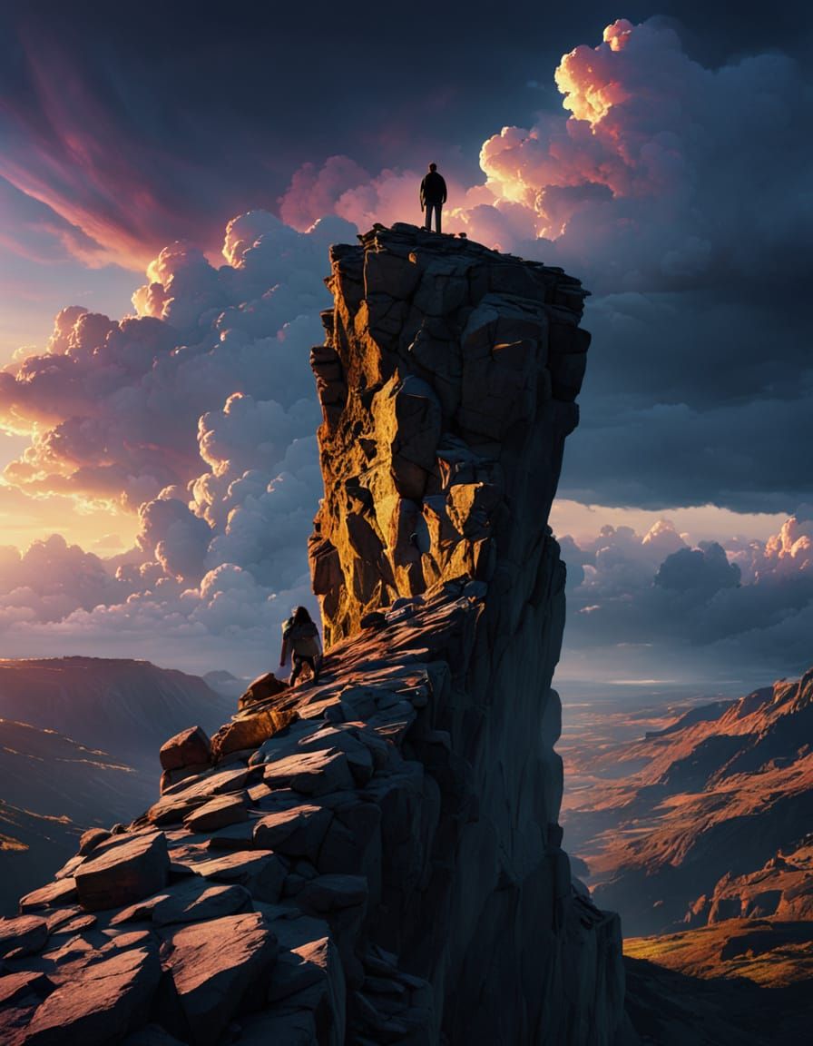 Dramatic Cliffside Silhouette at Golden Hour