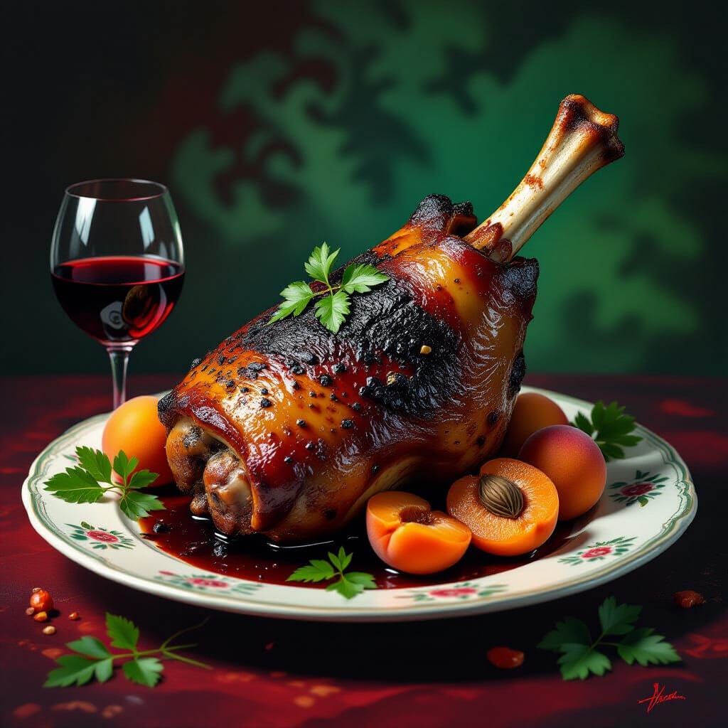 Hyperrealistic Roast Pork Shank With Garnishes