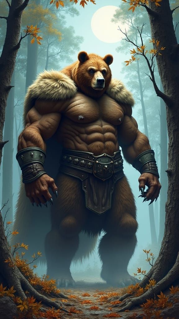 Thor-Bear Hybrid Creature in Misty German Forest