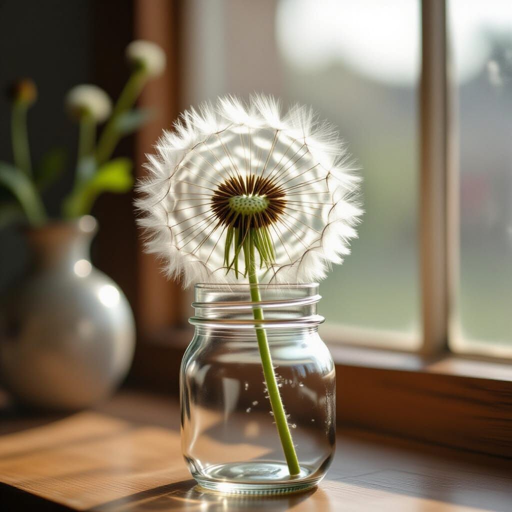 Dandelion in a glass jar