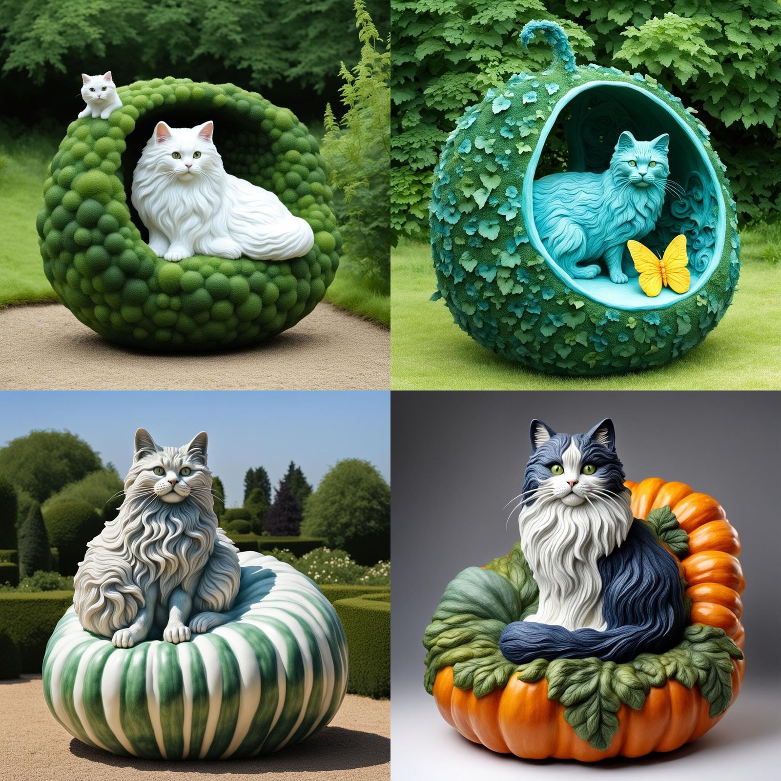 Angora Cat Sculpture Carved in a Pumpkin