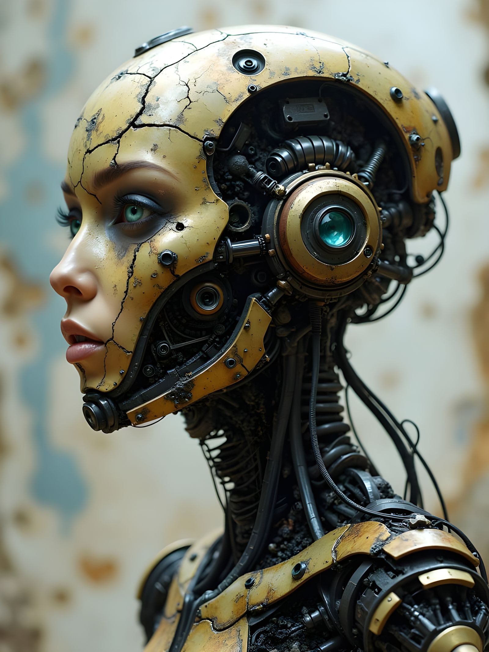 Cyberpunk Female Android in Distressed Neon