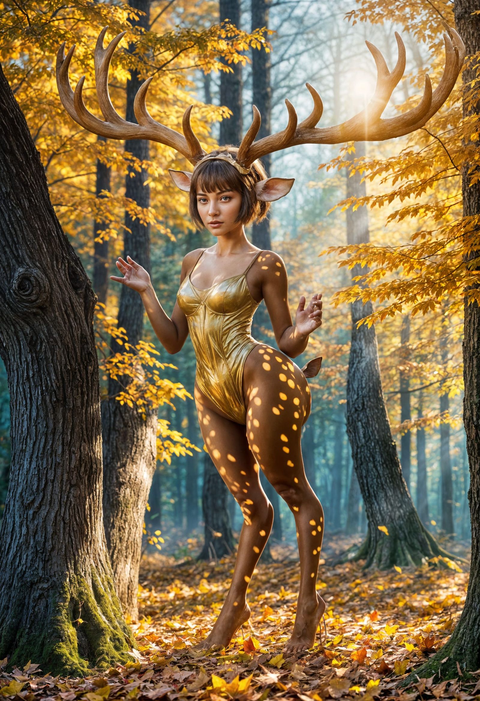 Deer-Human Hybrid in Autumn Forest: Photorealistic Matte Pai...