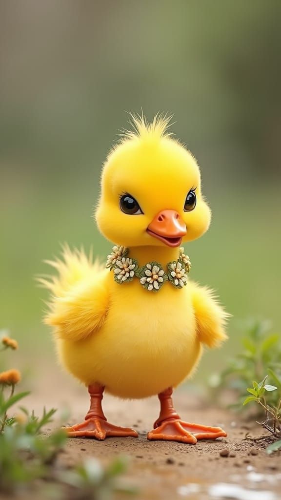 Whimsical Duck with Floral Collar Illustration