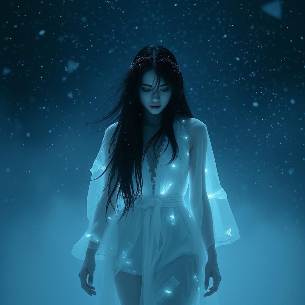Ethereal Yuki Onna in Icy Tempest, Photorealistic Style