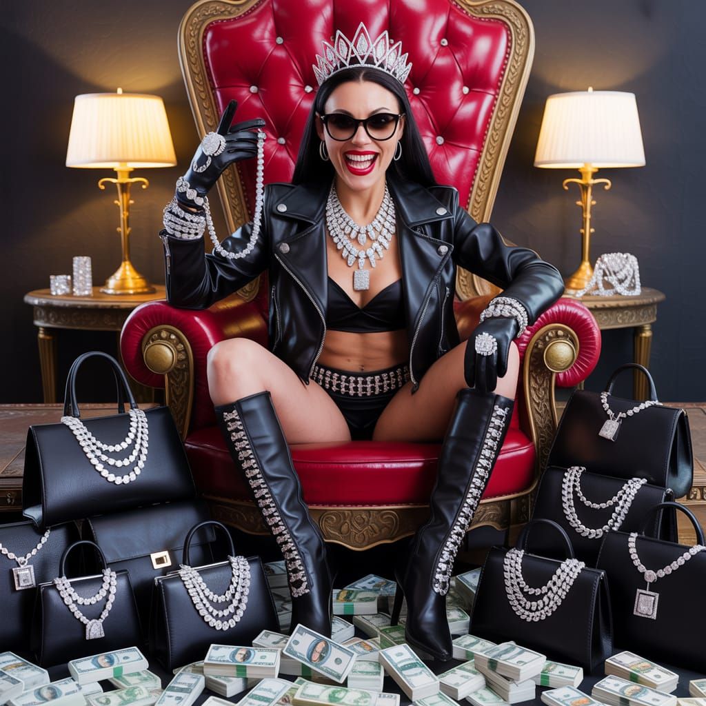 Leather-Clad Robber Queen on Throne