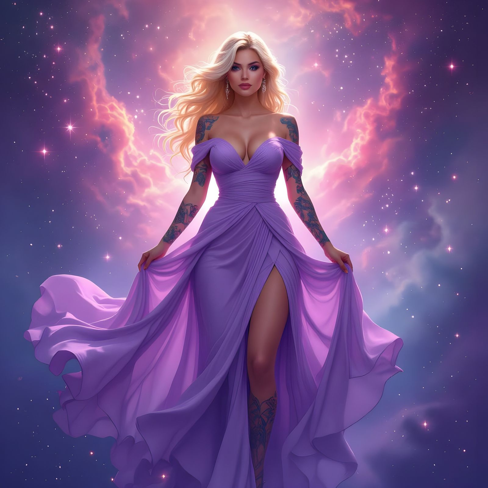 Ethereal Goddess Emerges from Vibrant Nebula