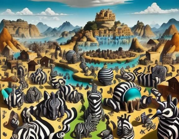 Whimsical World with Cute Creatures in Colorful Village