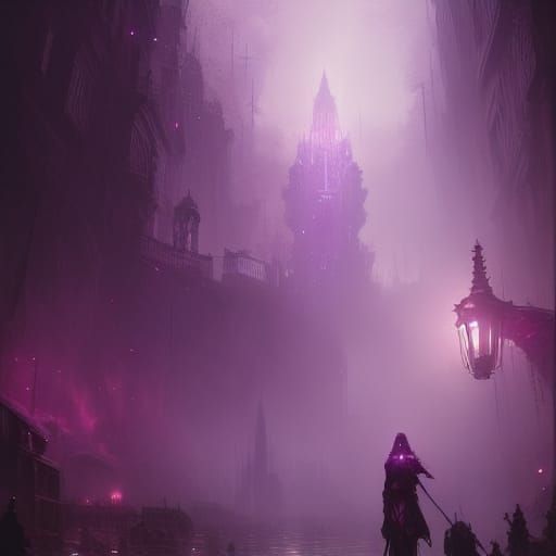 Dark Fantasy Artwork in Purple and Yellow