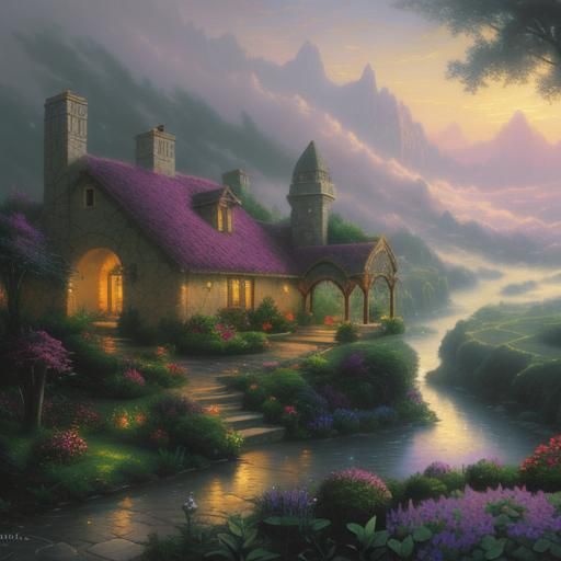 Ethereal Oasis Villa Landscape in Fantasy Style