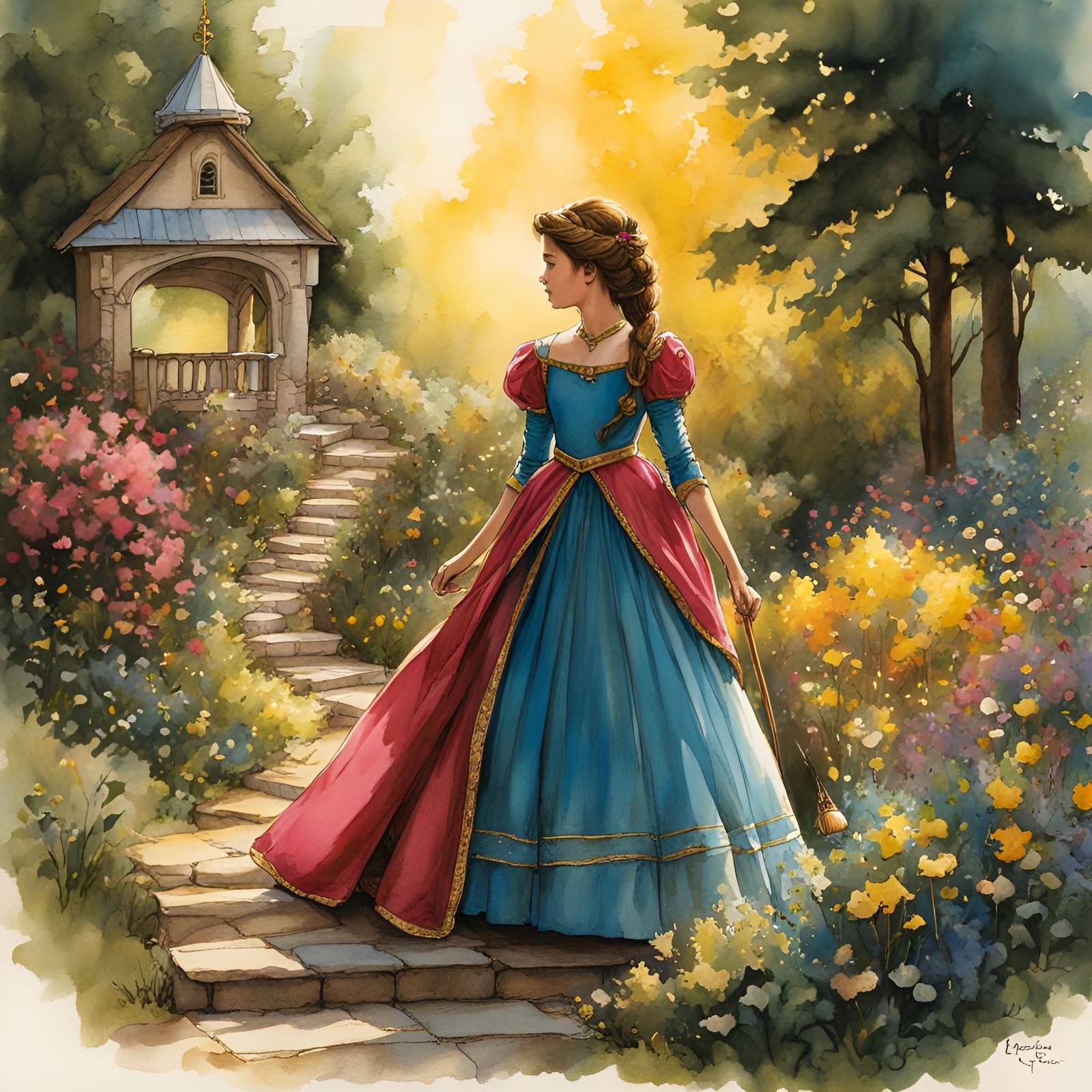 Princess Wish in Waterhouse-Style Watercolor