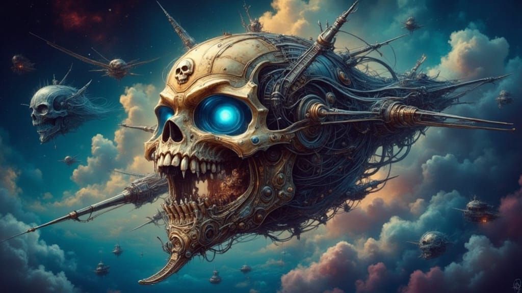 Steampunk Pirate Ship in Vibrant Sky