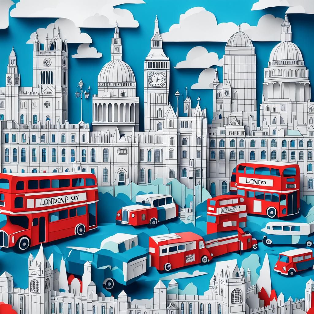 London Paper Art in Vibrant Illustration Style