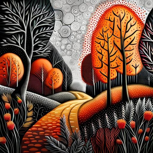 Trippy Forest Garden in Mixed Media Style