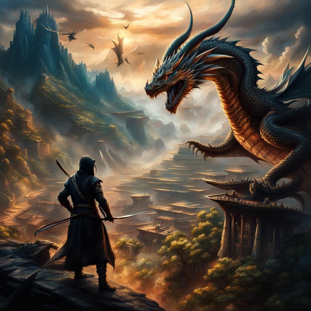 Fantasy Ninja Trading Card with Dragon, Digital Art