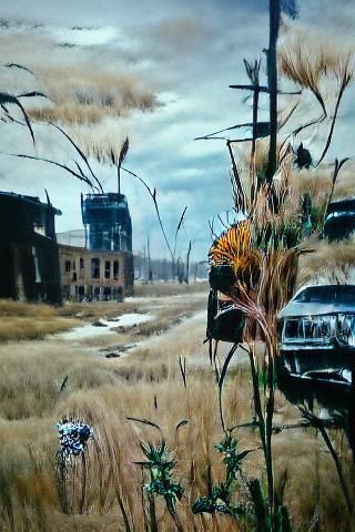 Prairie Flowers Engulf Post-Apocalyptic Town in Detailed Pai...