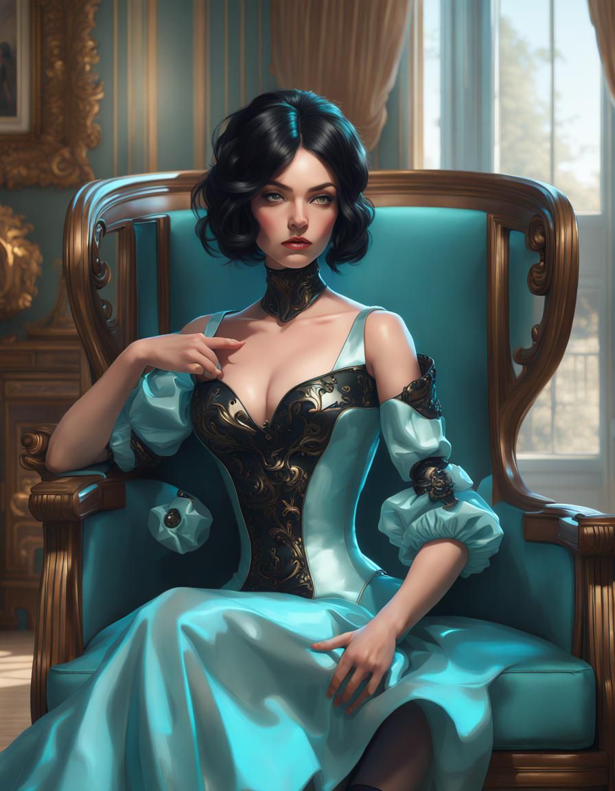 Robot Doll in Rococo Dress, Digital Art Portrait