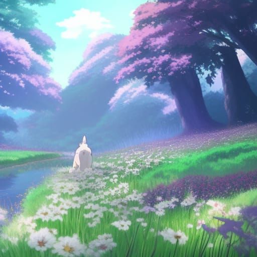Puppy in Flower Forest: Studio Ghibli Anime
