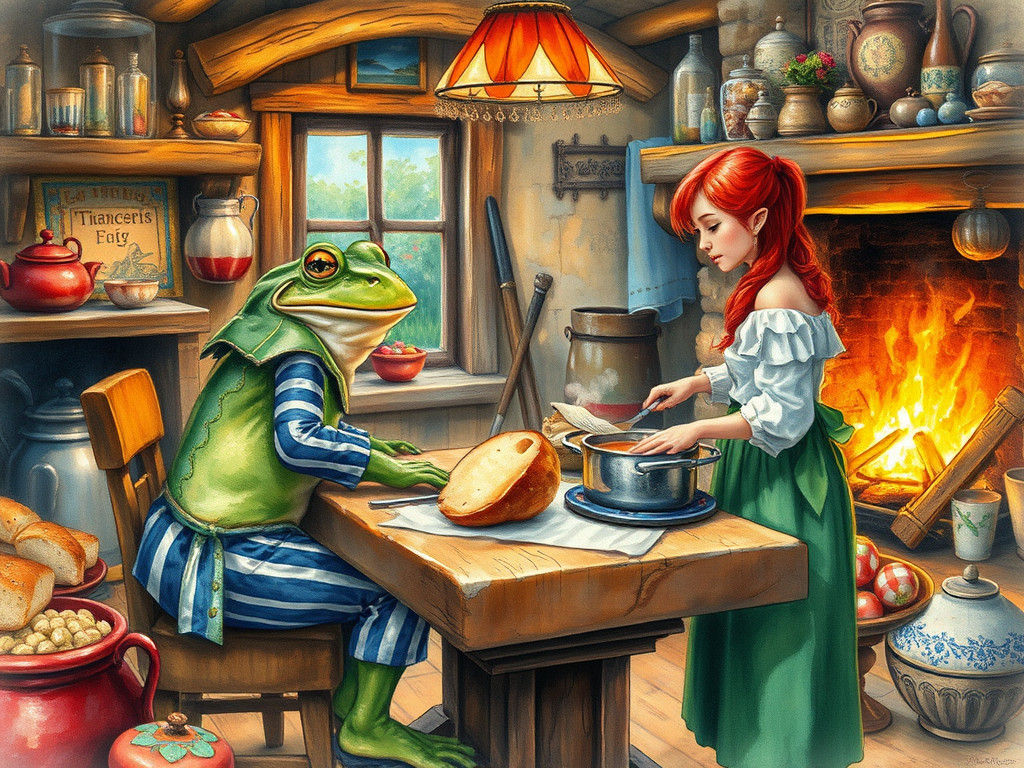 Cozy Cottage Kitchen Scene as Watercolour Fantasy Art