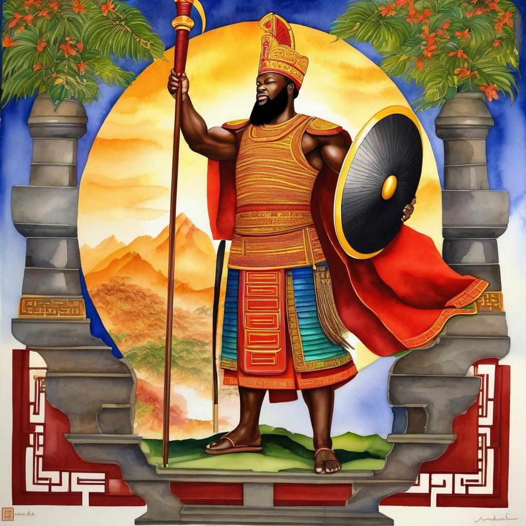 Watercolor Depiction of Divine Protection and Strength
