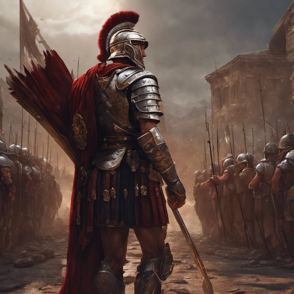 Roman Legionary Prepares for Battle: Dark Fantasy Art