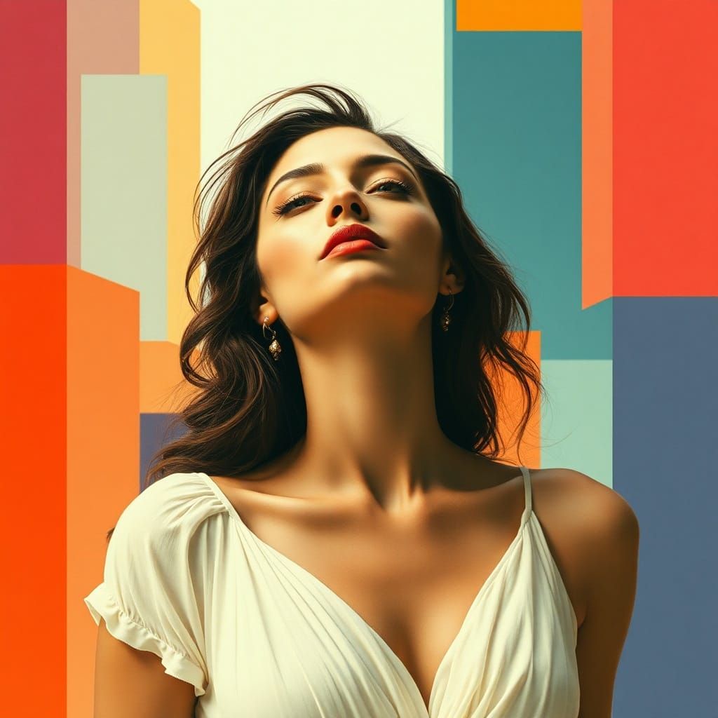 Woman in Op Art Double Exposure