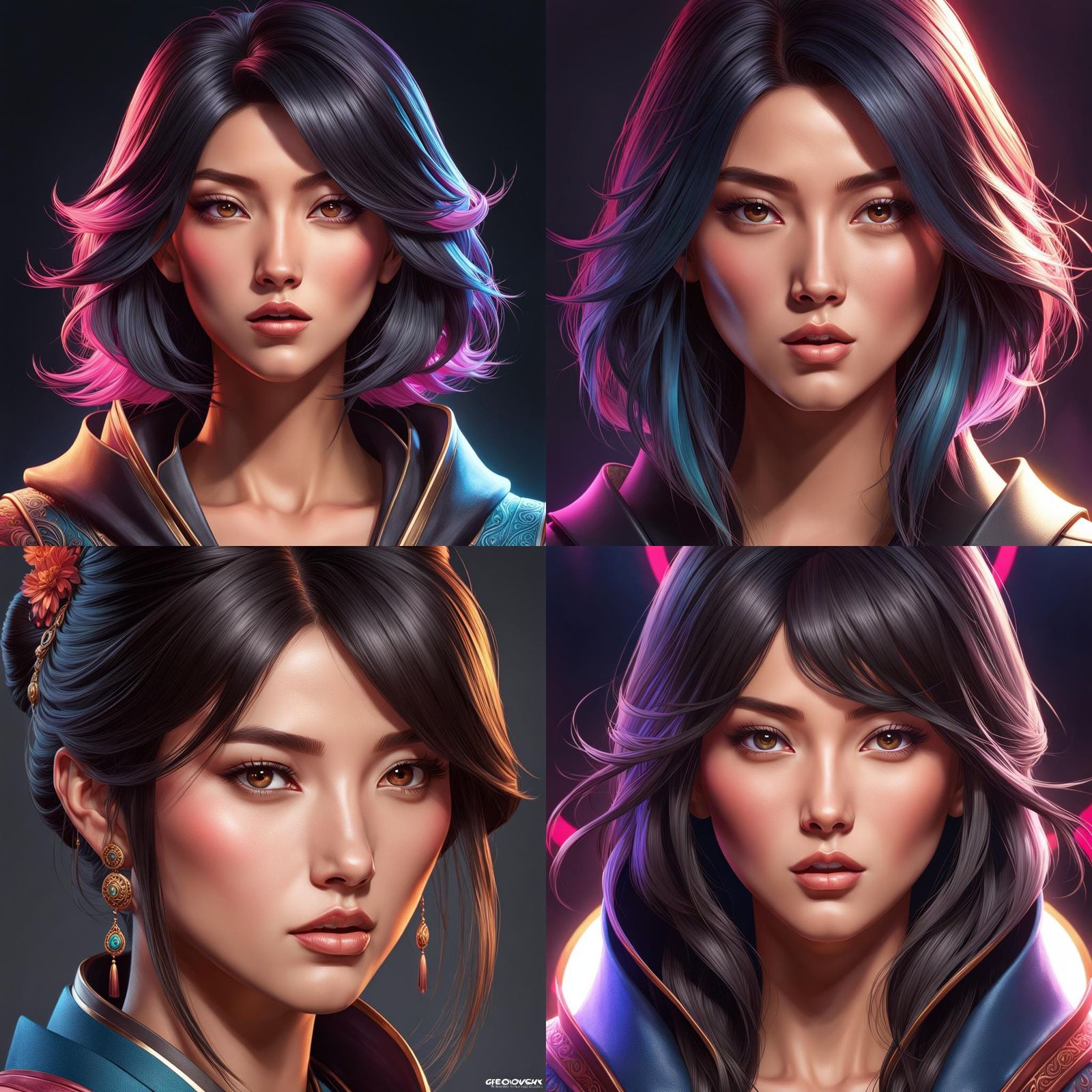 Detailed Portrait with Dynamic Lighting and Asian Features