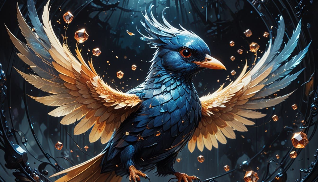 Jeweled Bird Escapes Cage in Photorealistic Oil Painting