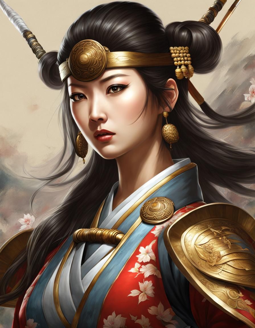 Korean Warrior with Naginata in Japanese Painting Style