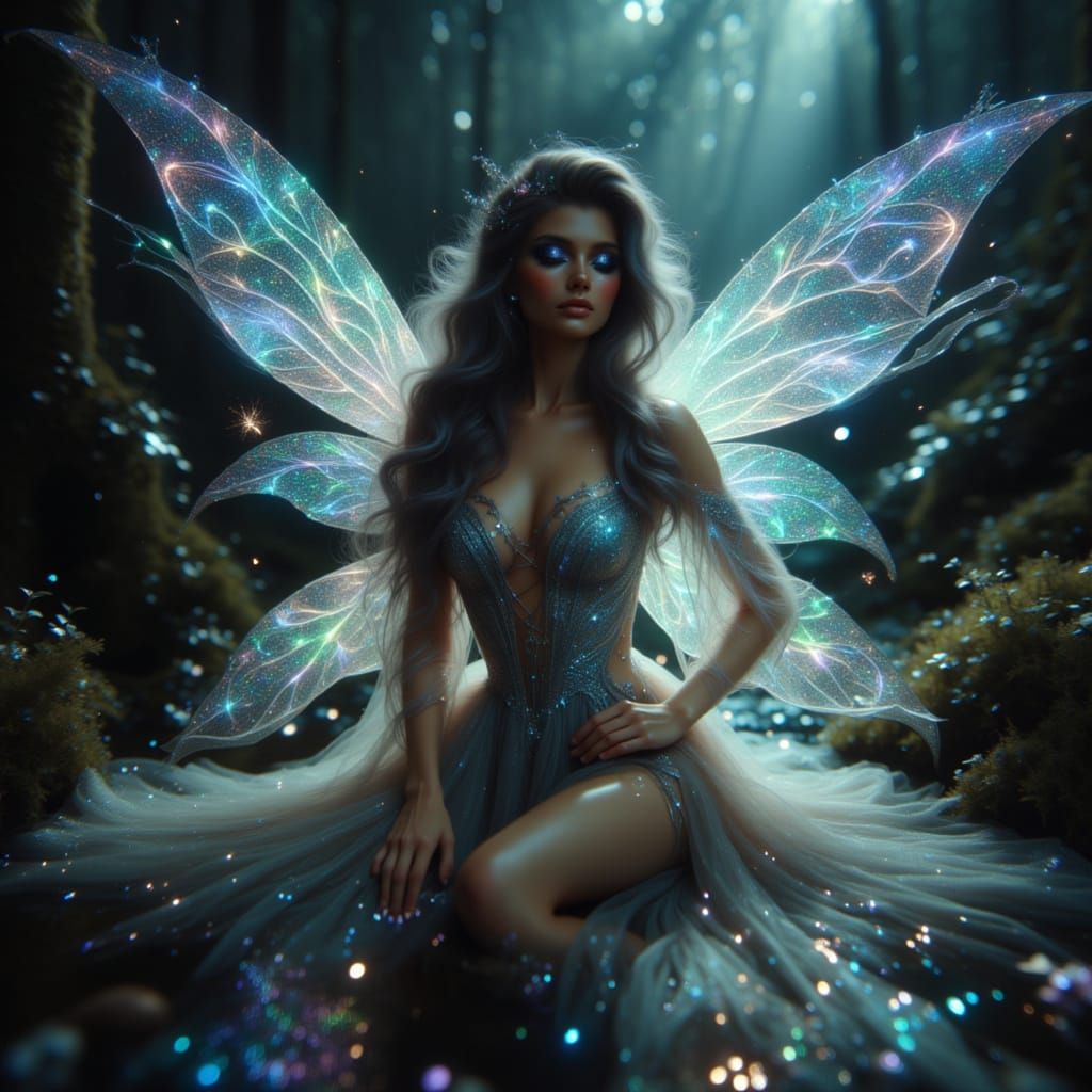 Ethereal Fairy with Translucent Wings and Shimmering Lights