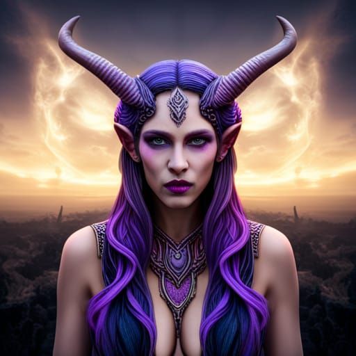 Celestial Demon Woman with Purple Skin
