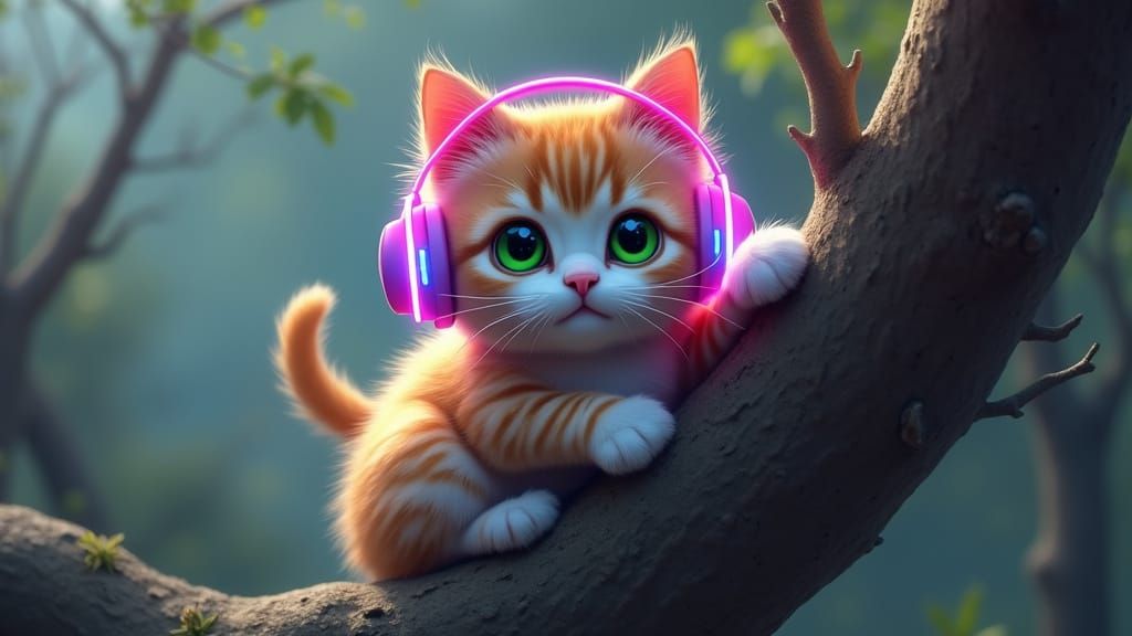 Futuristic Feline in Mid-Air