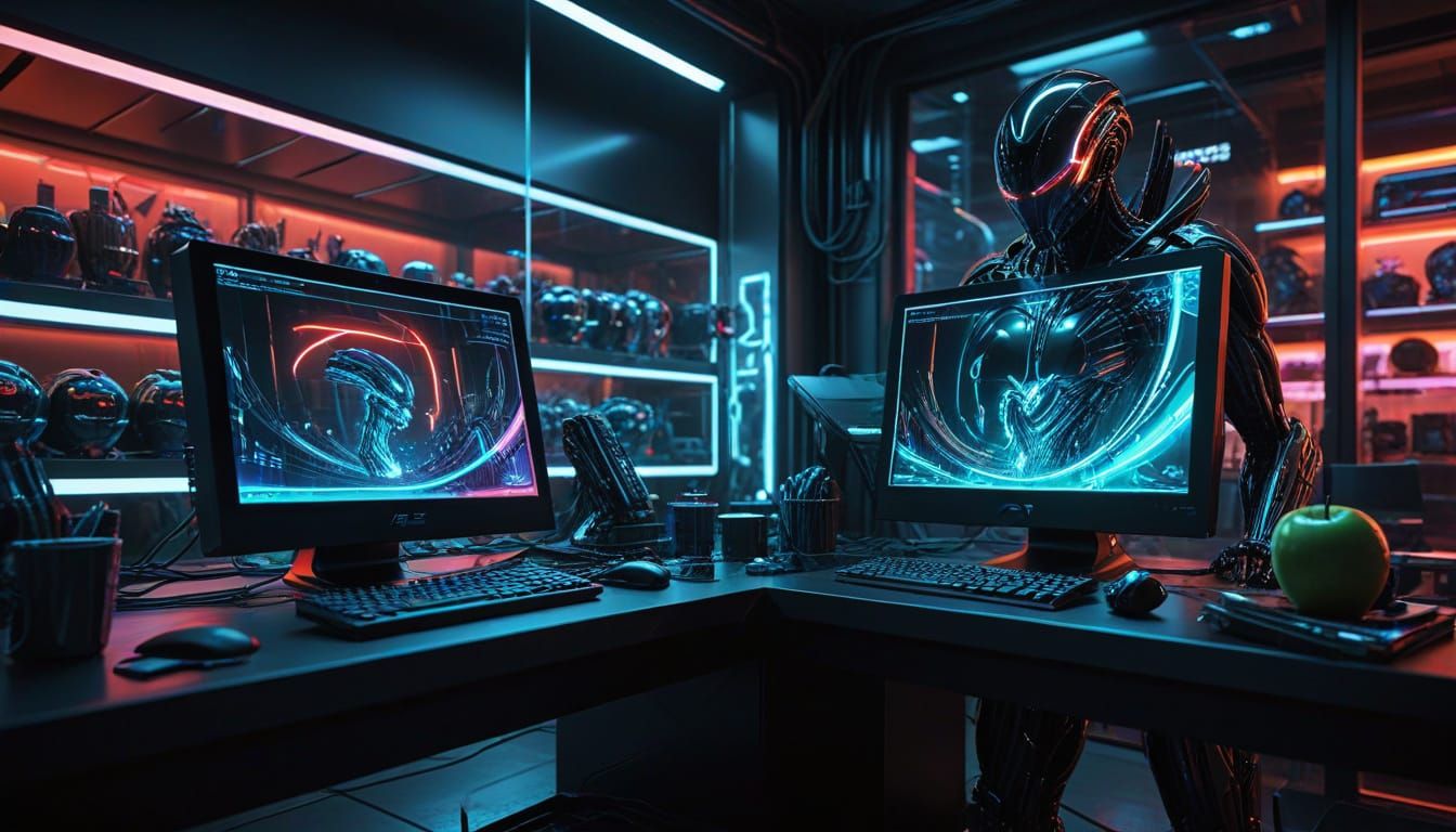 Cyberpunk Apple Store Mayhem in Neon Lights